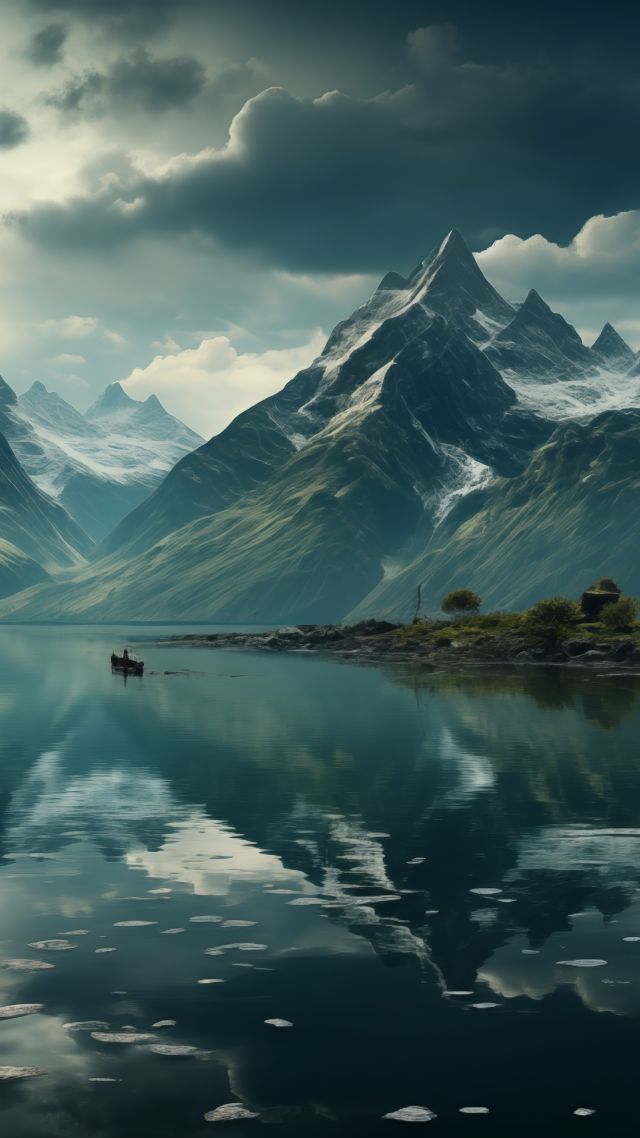 Windows 12, mountains, lake (vertical)