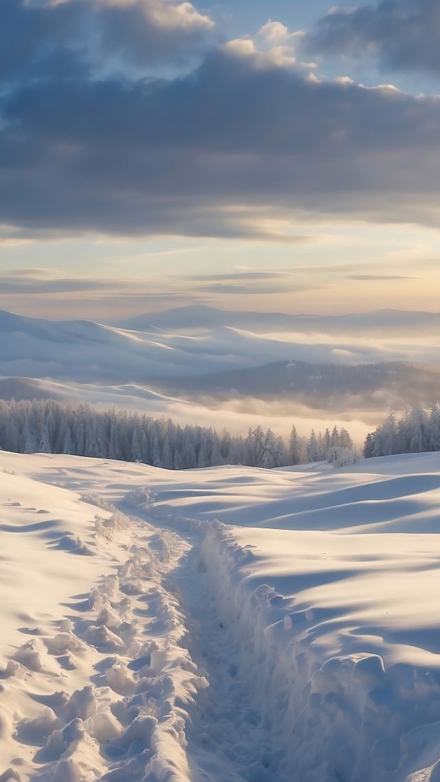 Windows 12, snow, forest, winter (vertical)