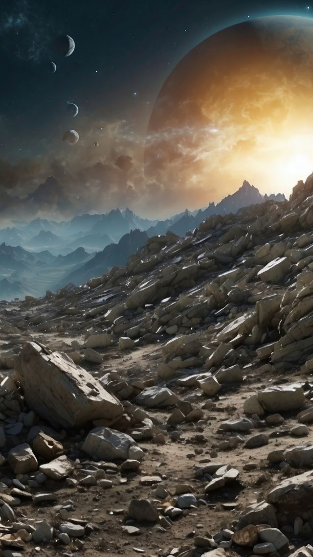 mountains, stones, planets (vertical)