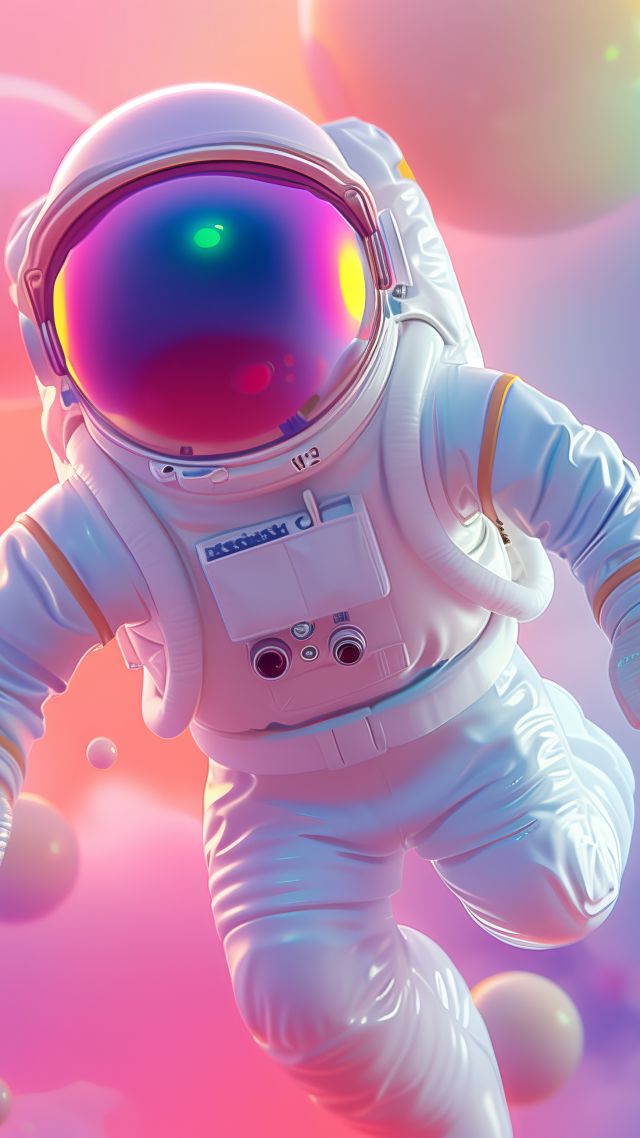 astronaut, pink, balls (vertical)