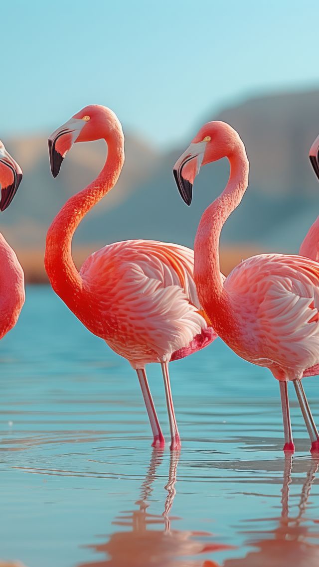 flamingo, pink, lake (vertical)
