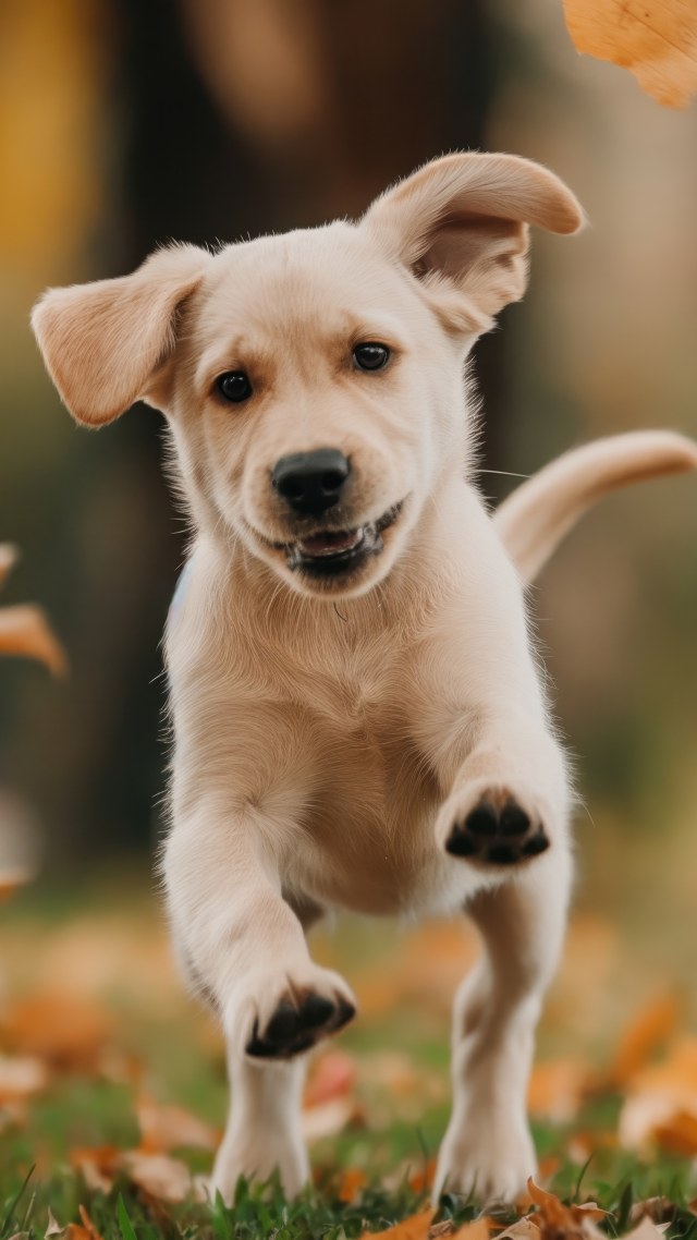 cute pets wallpaper, autumn leaves, cozy pets, background for mobile wallpaper (vertical)