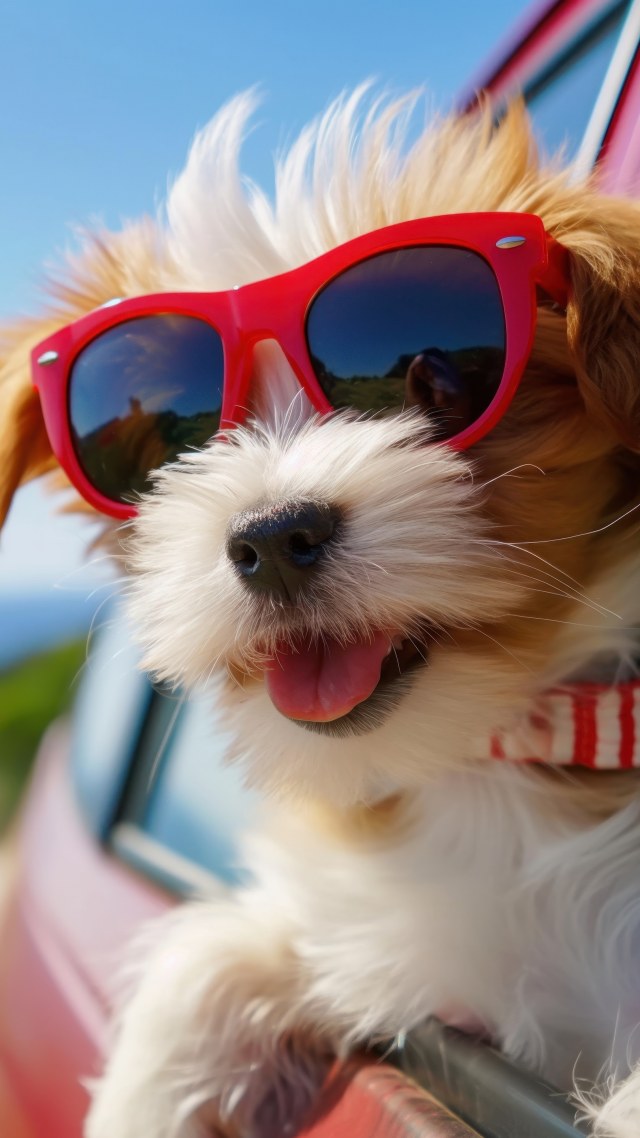 dog sunglasses wallpaper, summer fun, sunny days, background for mobile wallpaper (vertical)