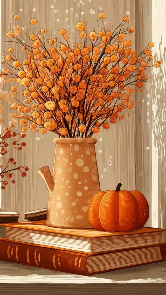 fall decor wallpaper, autumn style, pumpkin spice, background for mobile wallpaper (vertical)