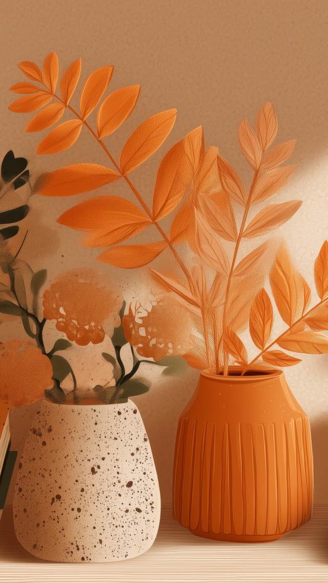 fall decor wallpaper, autumn style, cozy mugs, background for mobile wallpaper (vertical)