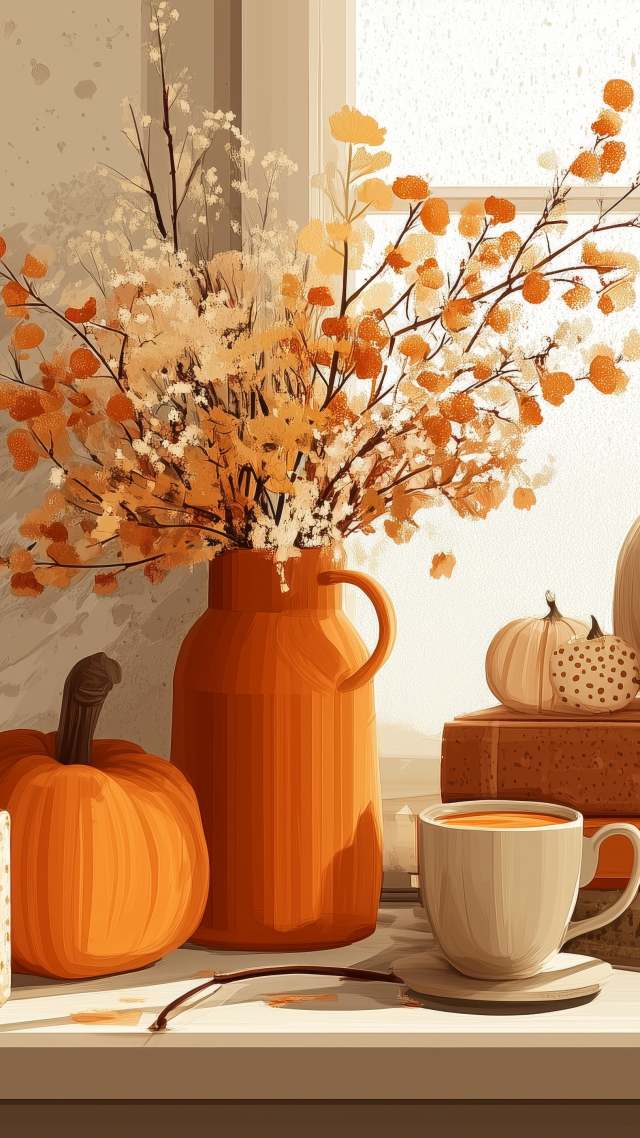 fall decor wallpaper, autumn style, seasonal home decor, background for mobile wallpaper (vertical)
