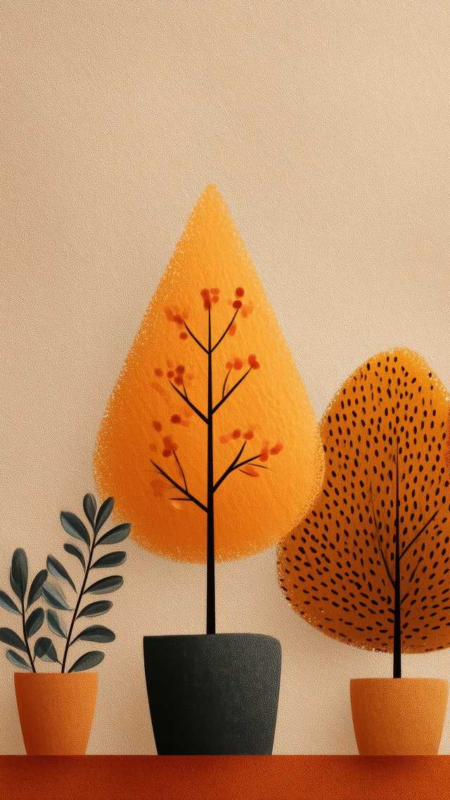 autumn plants wallpaper, seasonal decor, warm tones, background for mobile wallpaper (vertical)