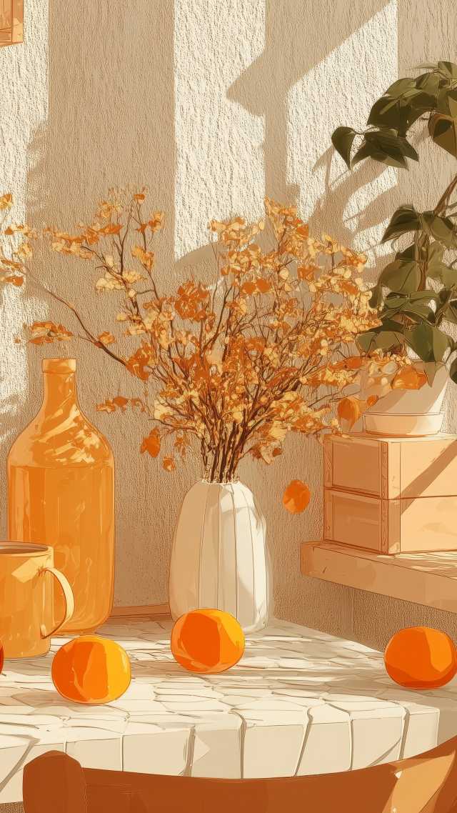 fall decoration wallpaper, autumn home decor, pumpkin spice everything, background for mobile wallpaper (vertical)