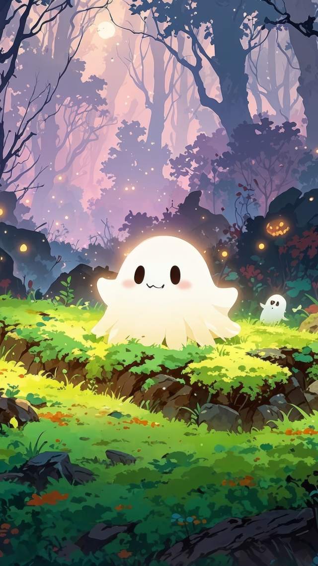 ghosts wallpaper, cute halloween, spooky season, background for mobile wallpaper (vertical)
