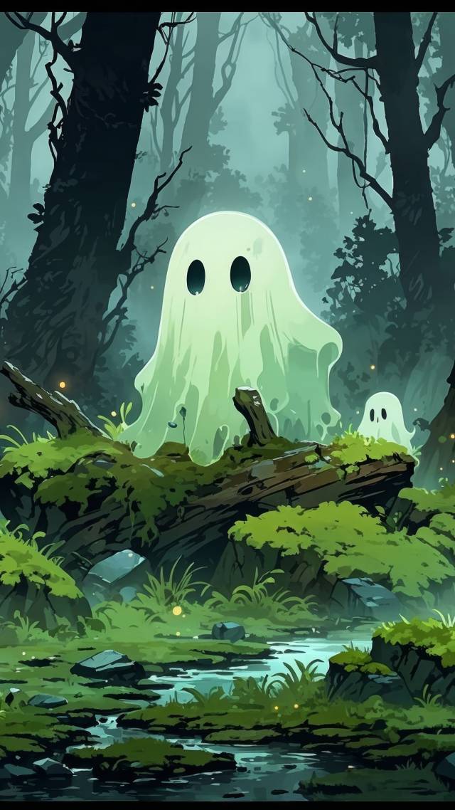 ghosts wallpaper, cute halloween decorations, trick or treat, background for mobile wallpaper (vertical)