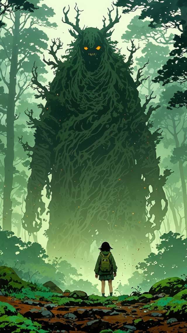 forest spirit wallpaper, enchanted woods, mystical creatures, background for mobile wallpaper (vertical)