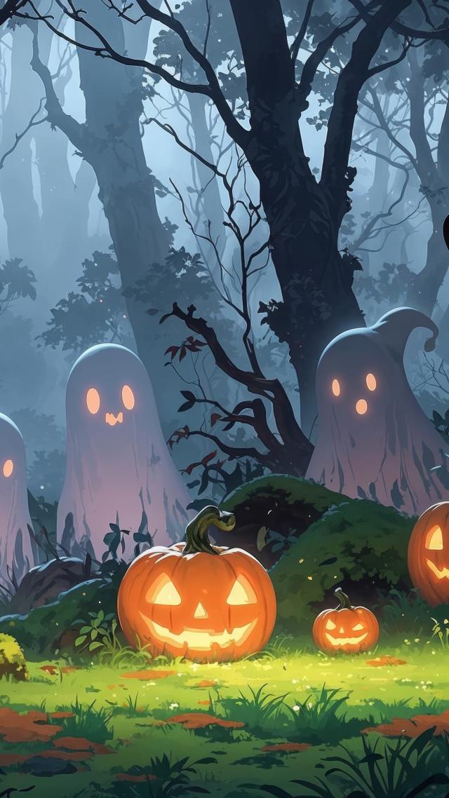 halloween pumpkin wallpaper, spooky decorations, festive decor, background for mobile wallpaper (vertical)