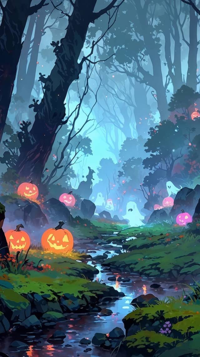 halloween pumpkin wallpaper, spooky decorations, trick or treat, background for mobile wallpaper (vertical)