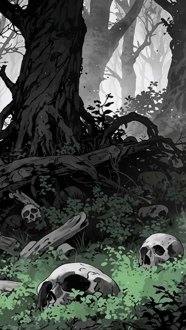 bone pile wallpaper, creepy landscape, skeletal remains, background for mobile wallpaper (vertical)
