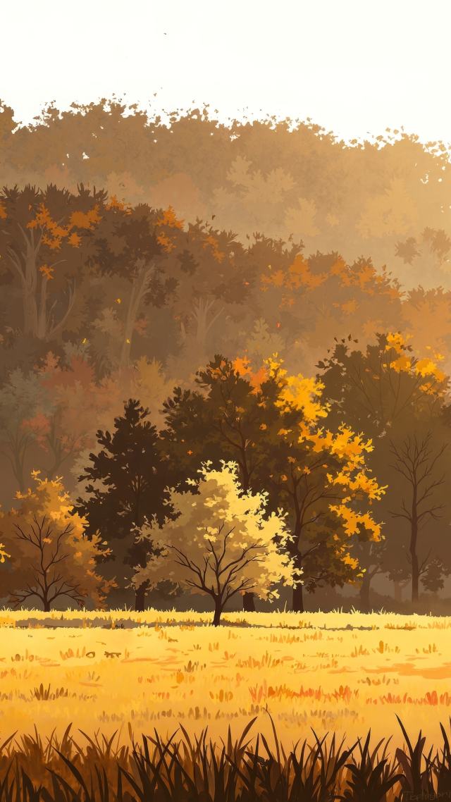 cozy fall wallpaper wallpaper, autumn landscape, golden leaves, background for mobile wallpaper (vertical)
