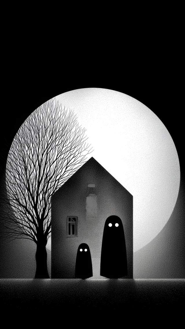spooky art wallpaper, dark art, monochrome style, background for mobile wallpaper (vertical)