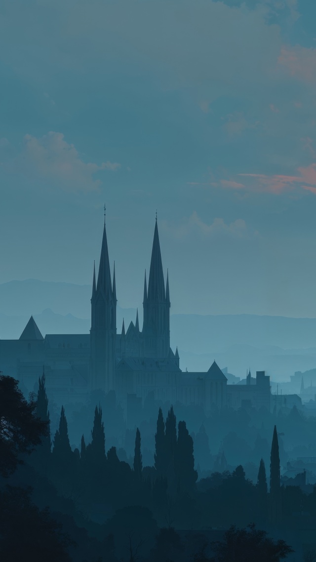 gothic wallpaper, haunted night, mysterious fog, background for mobile wallpaper (vertical)