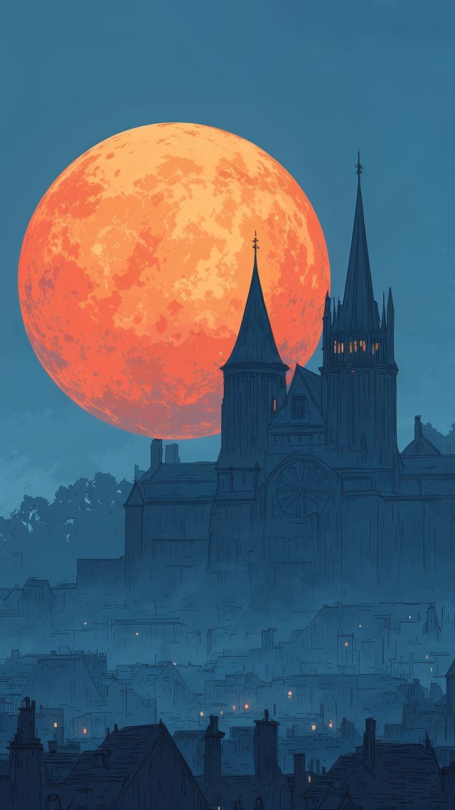 gothic wallpaper, haunted night, mysterious fog, background for mobile wallpaper (vertical)