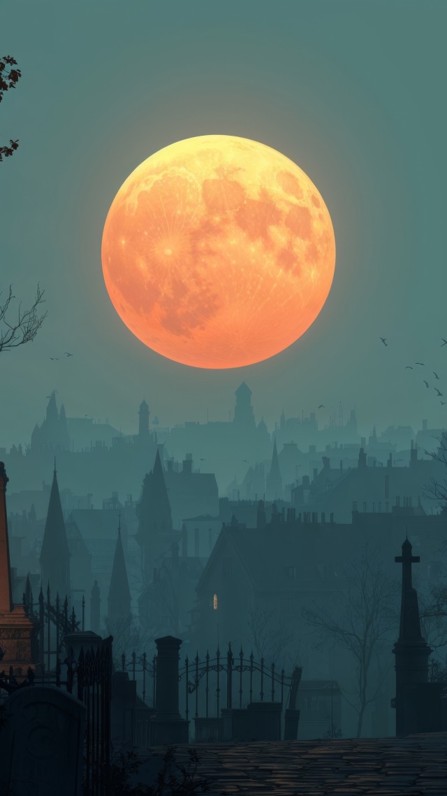 full moon wallpaper, gothic halloween, supernatural, background for mobile wallpaper (vertical)