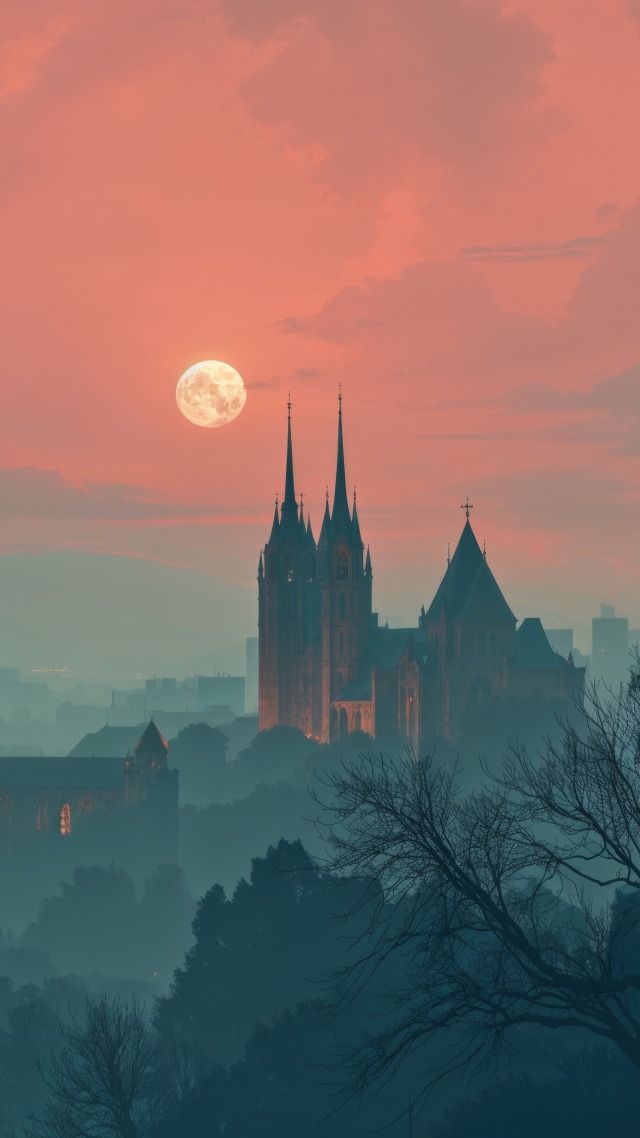 gothic halloween wallpaper, haunted, horror aesthetics, background for mobile wallpaper (vertical)