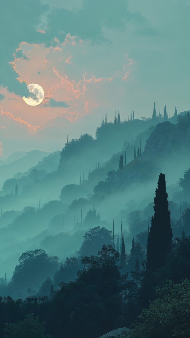 gothic halloween wallpaper, witching hour, full moon magic, background for mobile wallpaper (vertical)