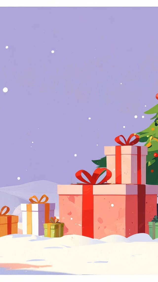holiday gifts wallpaper, winter holidays, present presentation, background for mobile wallpaper (vertical)
