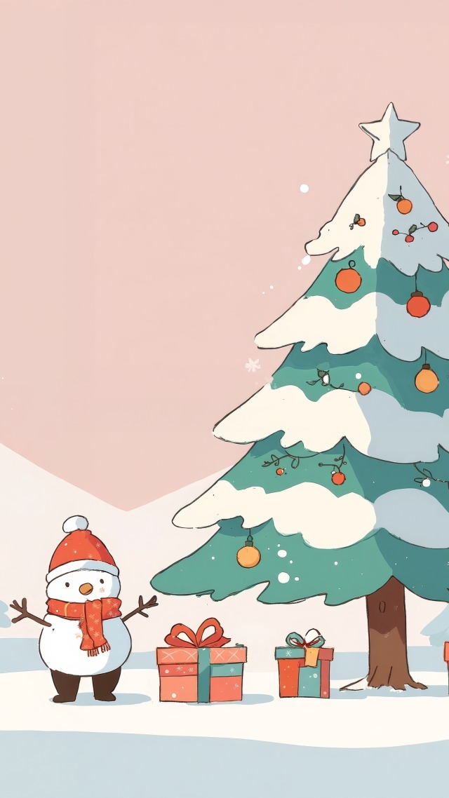 seasonal cheer wallpaper, evergreen trees, snow-covered pine tree, background for mobile wallpaper (vertical)