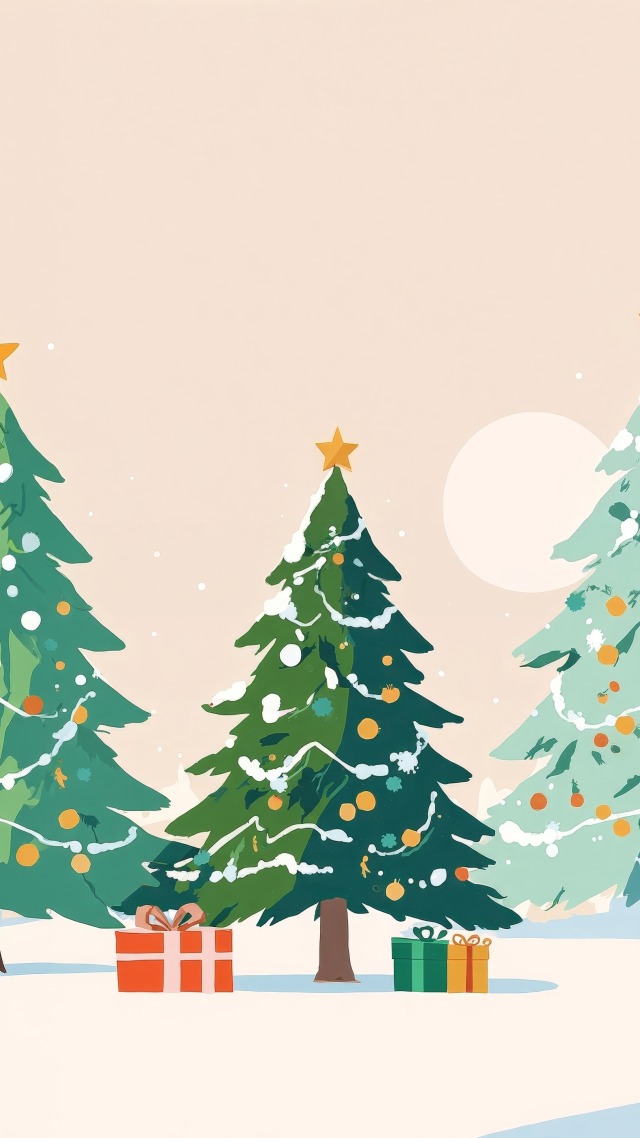pine tree decorations wallpaper, december festivities, snowy pine trees, background for mobile wallpaper (vertical)