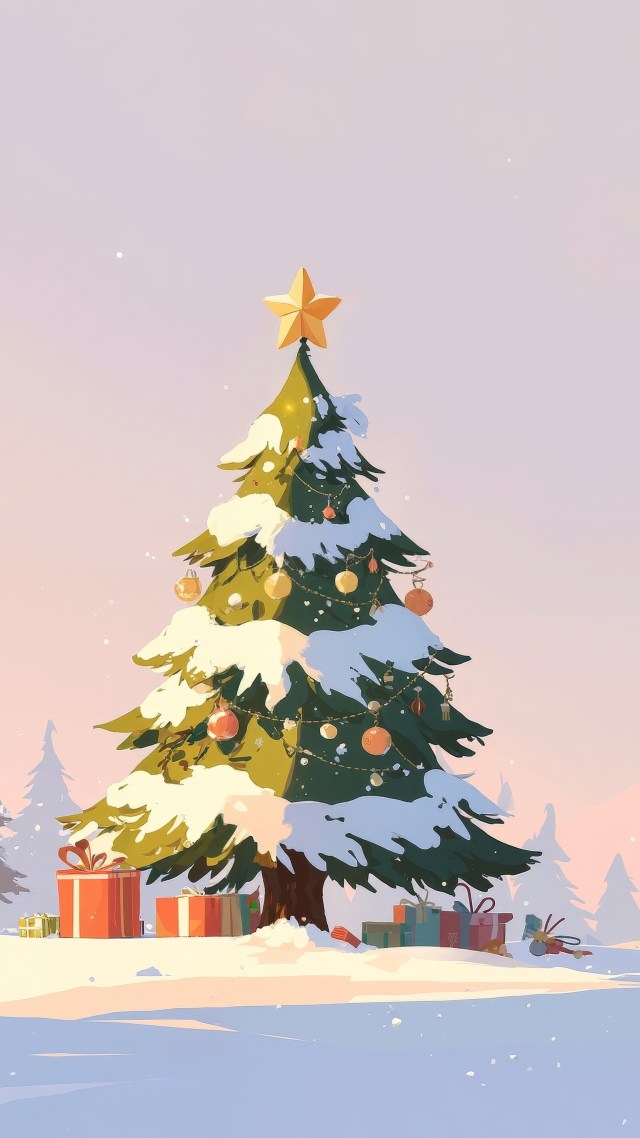 cozy fireplace wallpaper, pine tree forest, festive lights, background for mobile wallpaper (vertical)