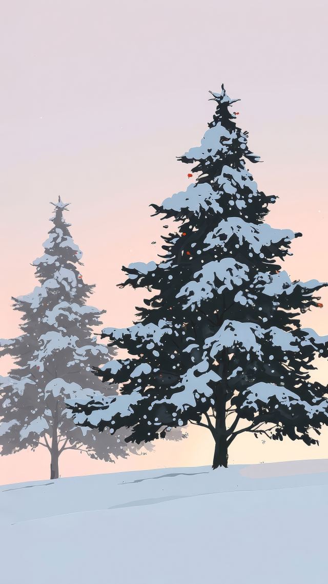 evergreen forest wallpaper, pine trees, snowy pines, background for mobile wallpaper (vertical)