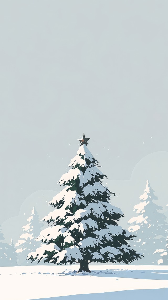 pine forest wallpaper, snow-covered trees, festive decor, background for mobile wallpaper (vertical)