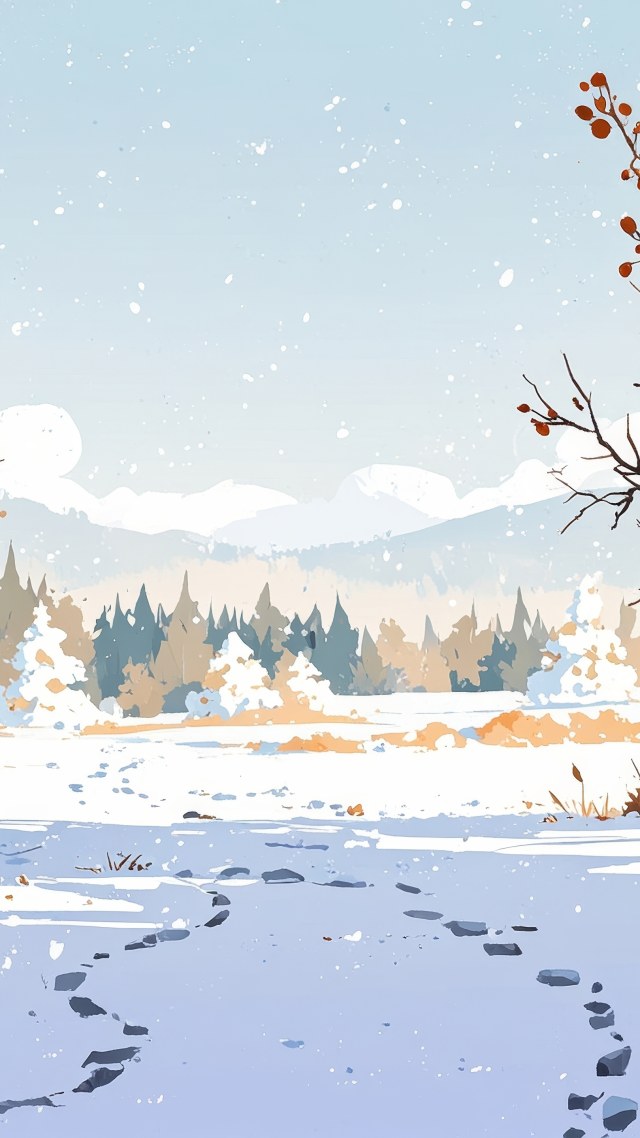 cozy blankets wallpaper, snow covered trees, rustic cabin, background for mobile wallpaper (vertical)