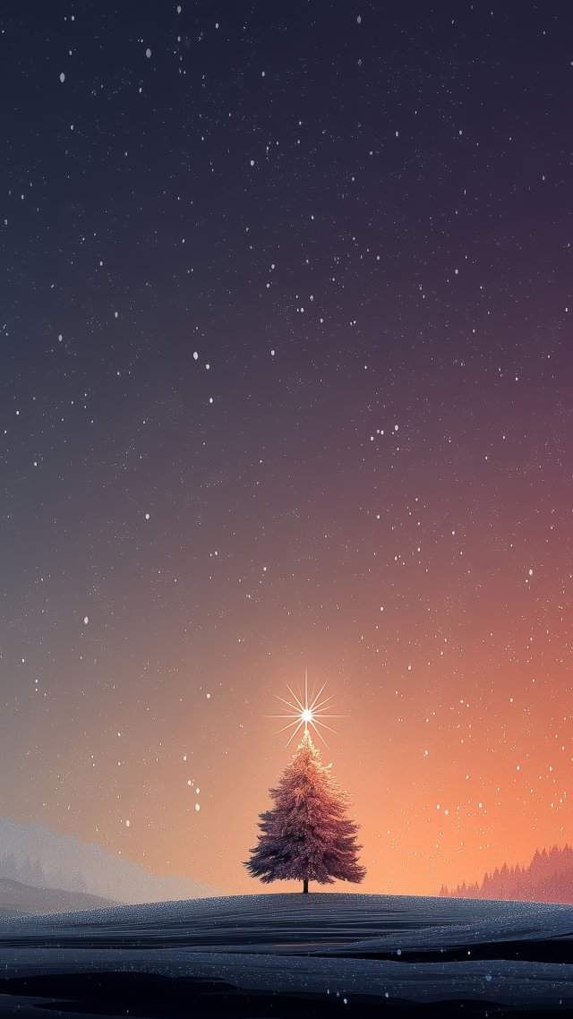 illuminated trees wallpaper, cozy evenings, peaceful serenity, background for mobile wallpaper (vertical)