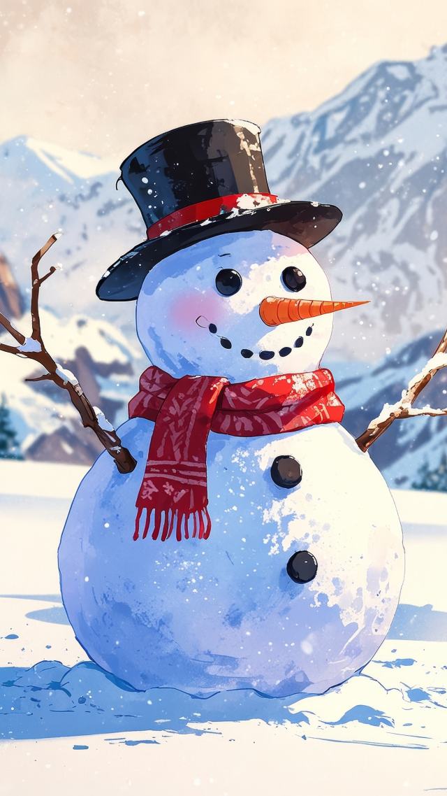 snow man wallpaper, ice skating, holiday fun, background for mobile wallpaper (vertical)