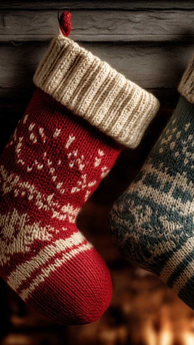 christmas stocking wallpaper, cozy home, fireplace mantel, background for mobile wallpaper (vertical)