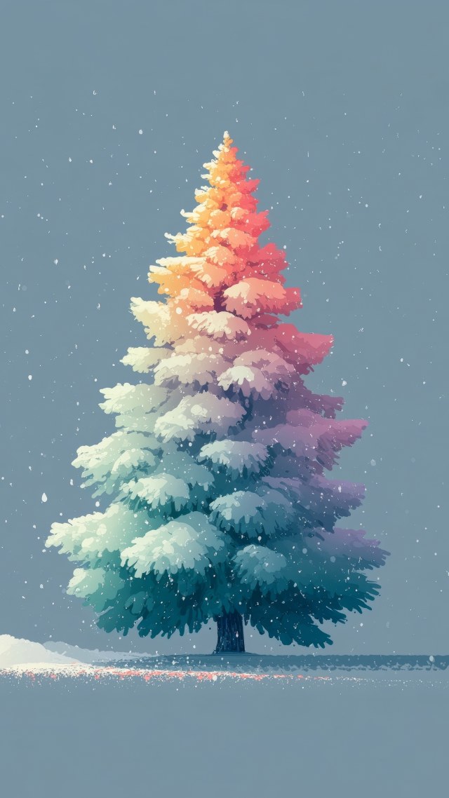 holiday tree wallpaper, snowy winter scene, scandinavian style, background for mobile wallpaper (vertical)