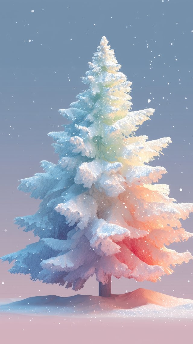 holiday tree wallpaper, simple christmas design, snowy winter scene, background for mobile wallpaper (vertical)