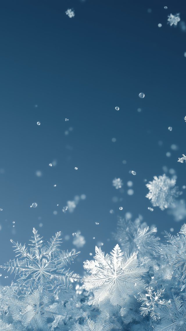 ice crystals wallpaper, blue gradient, snowflake art, background for mobile wallpaper (vertical)