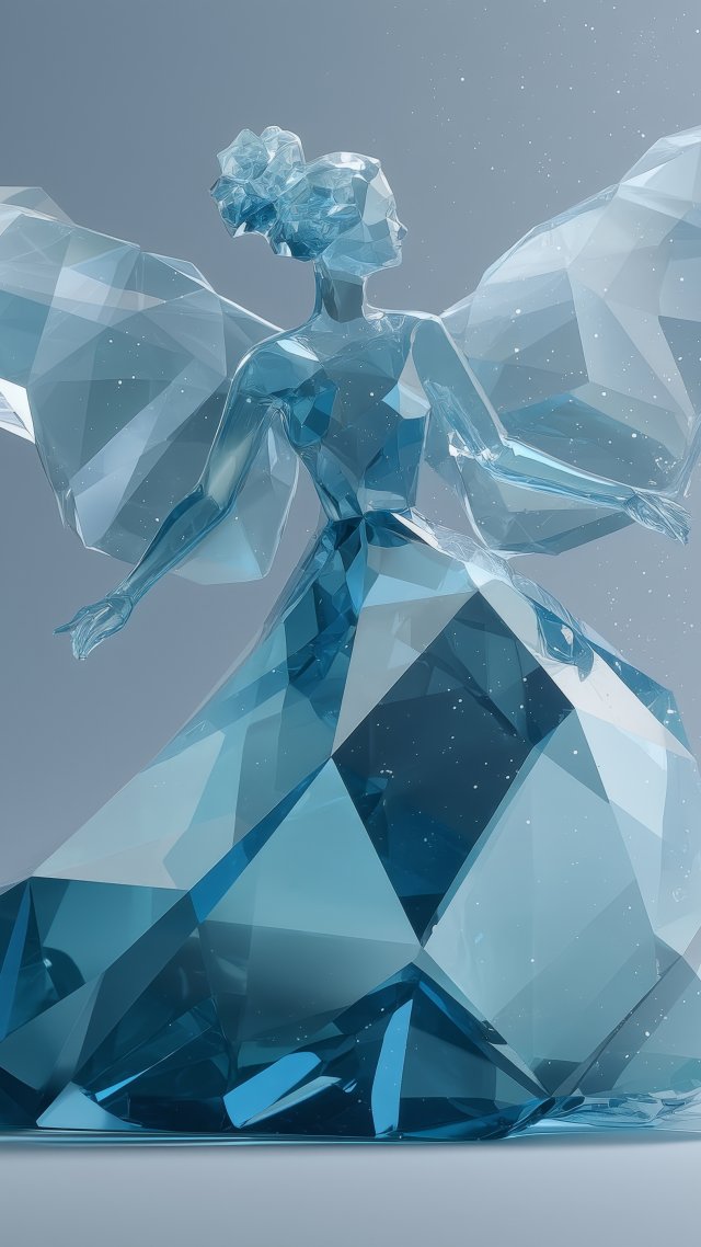 ice angel wallpaper, crystal art, snow art, background for mobile wallpaper (vertical)