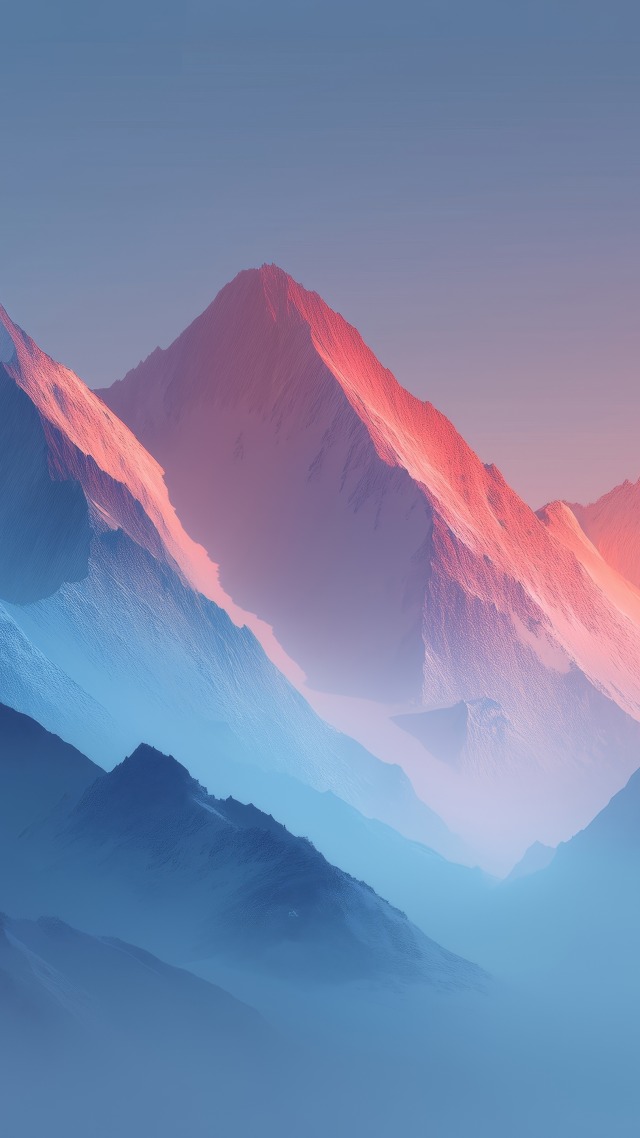 alpine abstract wallpaper, snow-covered mountains, tranquil design, background for mobile wallpaper (vertical)