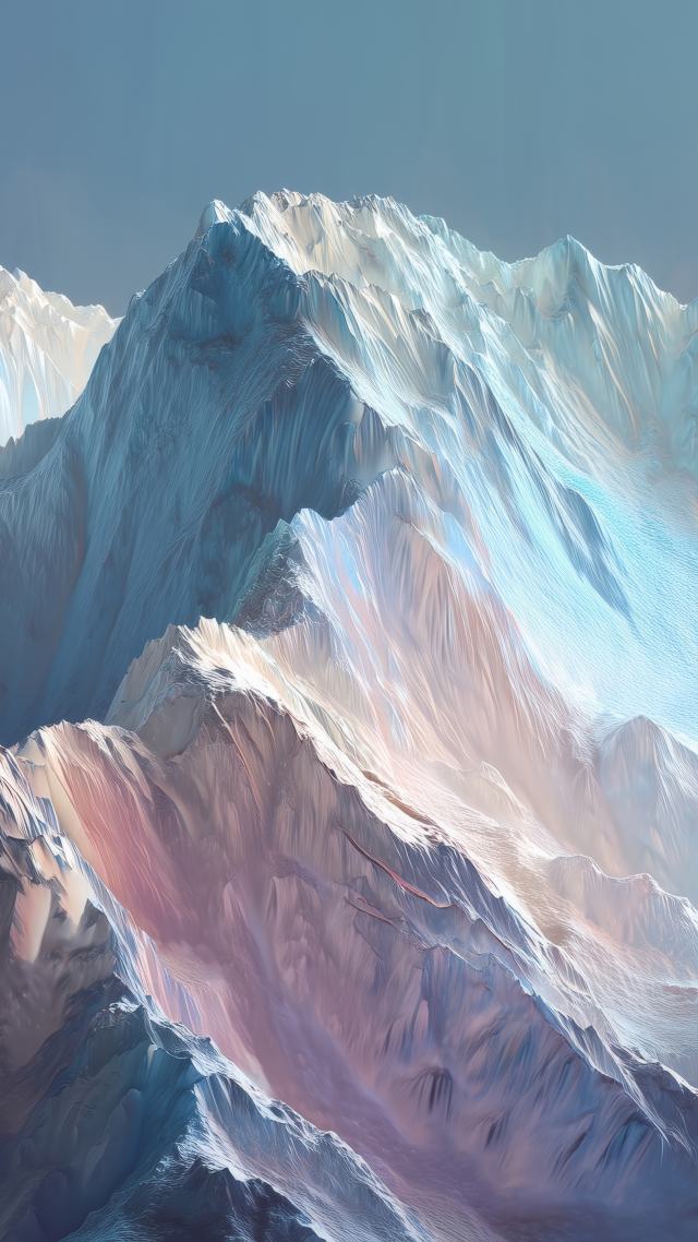alpine abstract wallpaper, snow-covered peaks, minimalist landscape, background for mobile wallpaper (vertical)