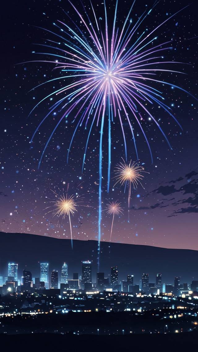 skyline wallpaper, pyrotechnics, countdown to midnight, background for mobile wallpaper (vertical)