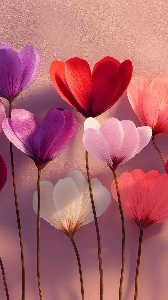 intimate setting wallpaper, floral arrangement, affection, background for mobile wallpaper (vertical)