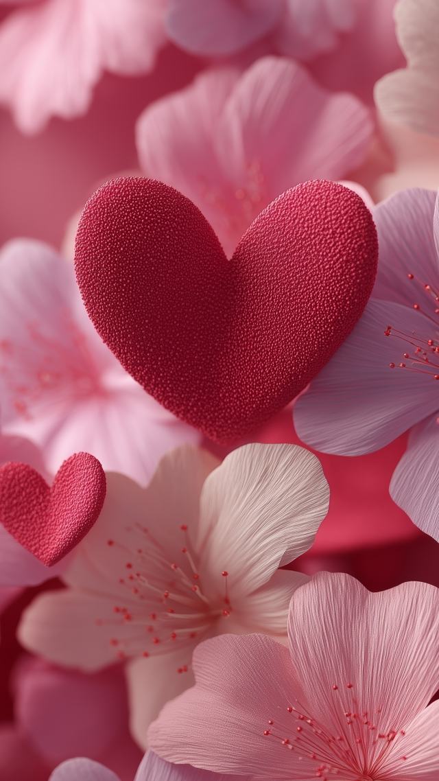 charming bouquet wallpaper, heart decorations, valentine flowers, background for mobile wallpaper (vertical)