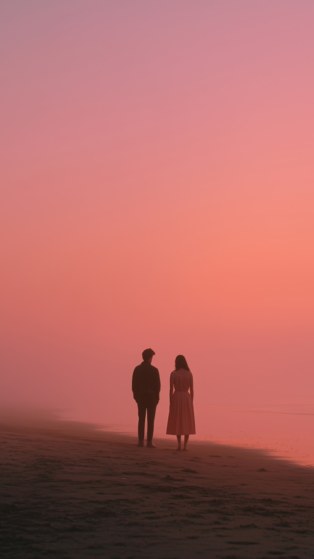 beach romance wallpaper, couple connection, soft love, background for mobile wallpaper (vertical)