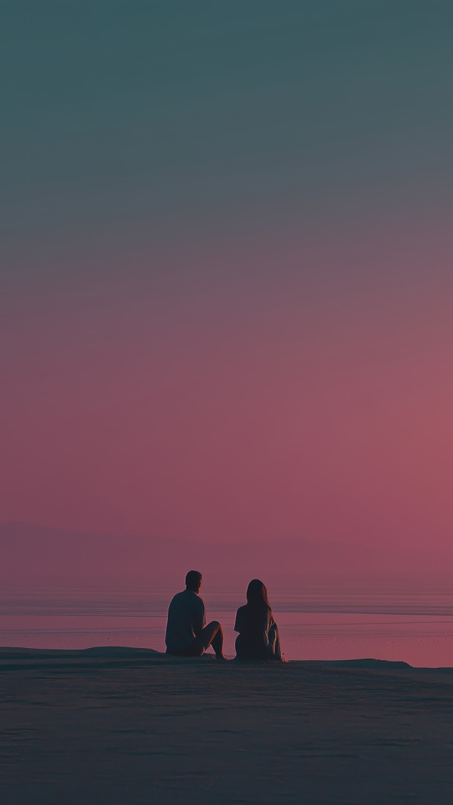 intimate moment wallpaper, romantic sunset, coastal aesthetic, background for mobile wallpaper (vertical)