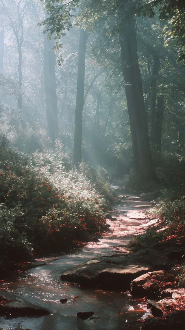 woodland trail wallpaper, wild forest, nature escape, background for mobile wallpaper (vertical)