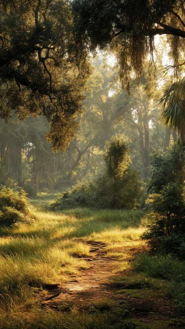 tree canopy wallpaper, woodland scenery, hiking trail, background for mobile wallpaper (vertical)