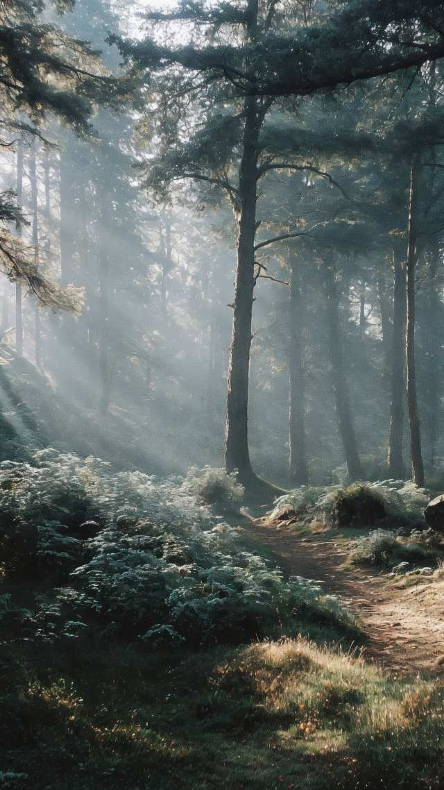 scenic woods wallpaper, pathway, nature walk, background for mobile wallpaper (vertical)