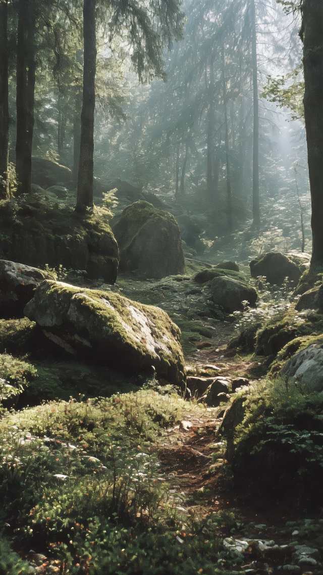 natural landscape wallpaper, pathway, deep forest, background for mobile wallpaper (vertical)